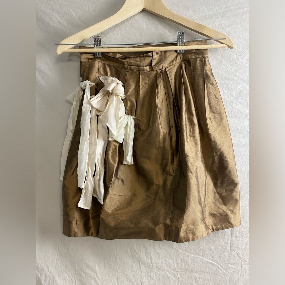 Silk blend skirt japanese brown neutral bows mini